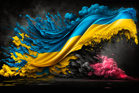 Flag of Ukraine. Ukrainian flag. Generative AIの素材