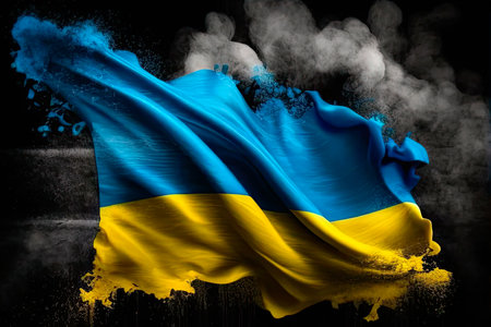 Flag of Ukraine. Ukrainian flag. Generative AIの素材