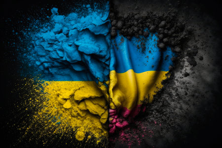 Flag of Ukraine. Ukrainian flag. Generative AIの素材