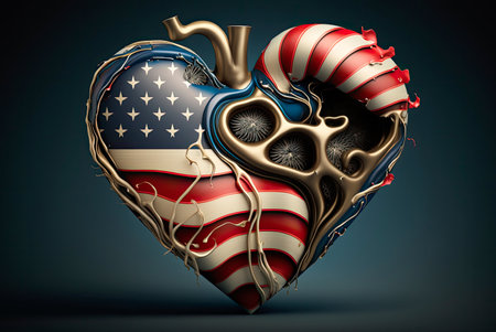 USA flag with heart shape. Generative AIの素材