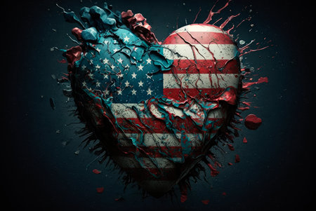 USA flag with heart shape. Generative AIの素材