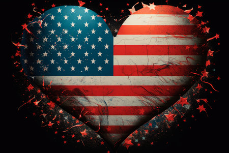 USA flag with heart shape. Generative AIの素材