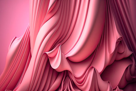 Pink silk folded drapery with layers background. Generative AIの素材