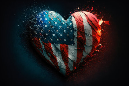 USA flag with heart shape. Generative AIの素材