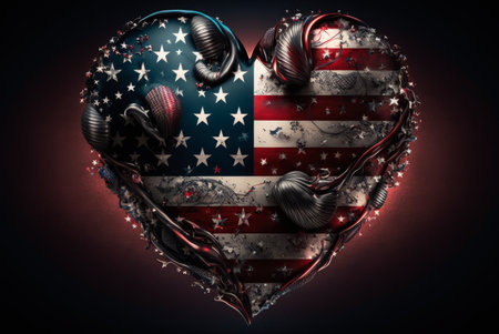 USA flag with heart shape. Generative AIの素材