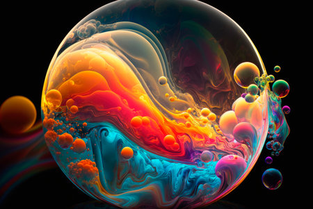 Multicolored abstract background with soap bubbles. Generative AIの素材