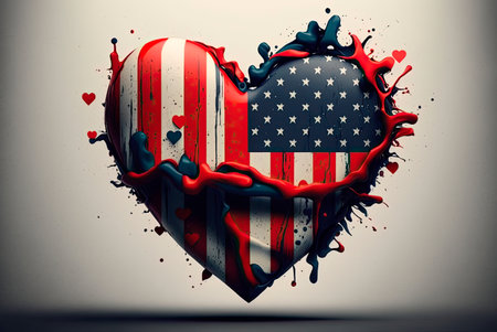 USA flag with heart shape. Generative AIの素材