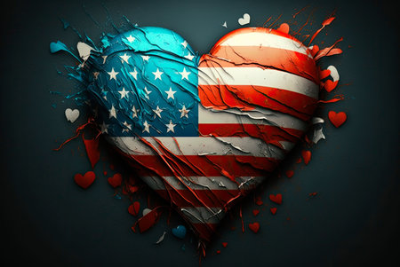USA flag with heart shape. Generative AIの素材