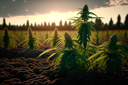 Cannabis outdoor planting. Generative AIの素材
