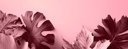 Tropical leaves background. Panoramic. Widescreen format. Generative AIの素材