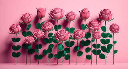 Row of roses on a pink background. Generative AIの素材