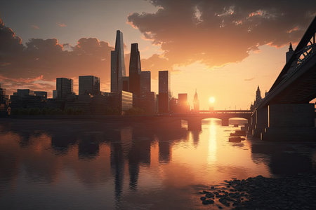 London skyline at sunset. Generative AIの素材