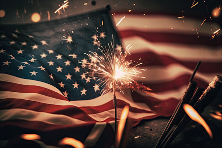 Independence Day Celebration. US flag and fireworks. Generative AIの素材