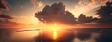 Ocean sunset scenery. panoramic view. Generative AIの素材