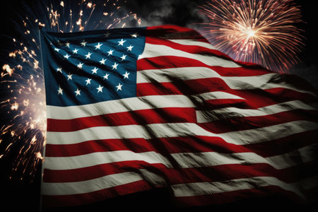4th of July Celebration. US flag and fireworks. Generative AIの素材