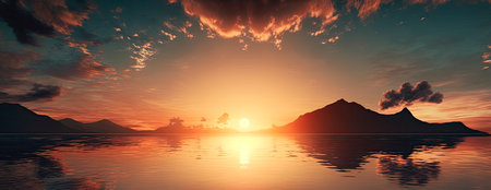 Ocean sunset scenery. panoramic view. Generative AIの素材