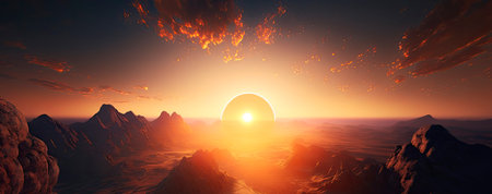 Landscape of mountains in the desert at sunset. Generative AIの素材