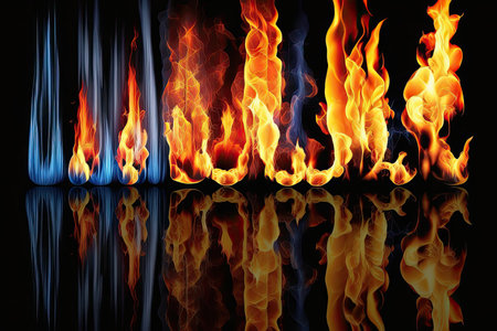 Flames of fire isolated on black background. Generative AIの素材