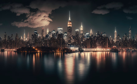 Night skyline of Manhattan, New York City. Generative AIの素材