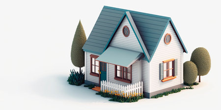 Isometric view of a family house with garden. Generative AIの素材