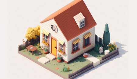 Isometric view of a family house with garden. Generative AIの素材