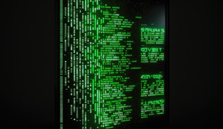 Black background with green symbols in cyberspace. Generative AIの素材