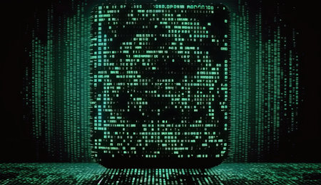 Black background with green symbols in cyberspace. Generative AIの素材