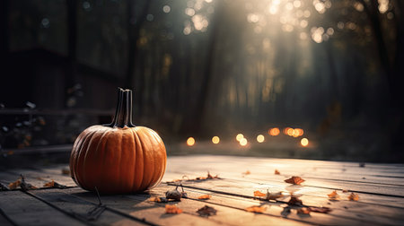 Halloween pumpkin on a forest background with twilight lighting. Generative AIの素材