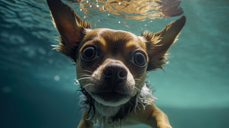 Chihuahua dog underwater. Generative AIの素材