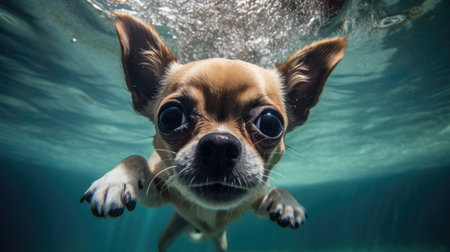 Chihuahua dog underwater. Generative AIの素材