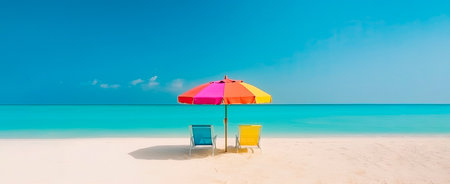Chairs and umbrella on a paradise beach. Generative AIの素材