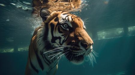 Tiger diving underwater. Generative AIの素材