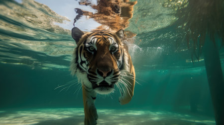 Tiger diving underwater. Generative AIの素材