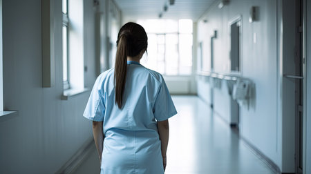 Back view of female surgeon in a hospital intensive care unit. Generative AIの素材