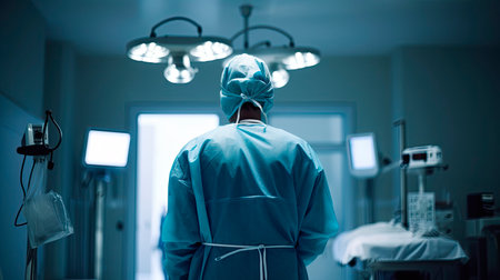 Back view of female surgeon in a hospital intensive care unit. Generative AIの素材