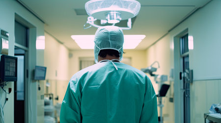 Back view of surgeon in a hospital intensive care unit. Generative AIの素材