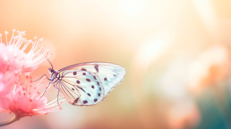 Macro view of a butterfly on pink flowers with blurred background. Generative AIの素材