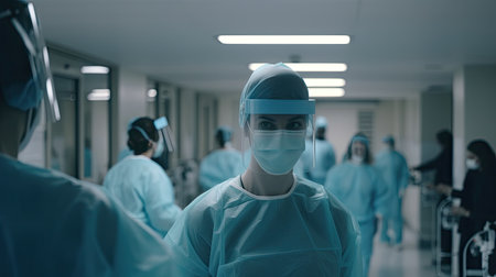 Medical staff passing through hospital wards. Generative AIの素材