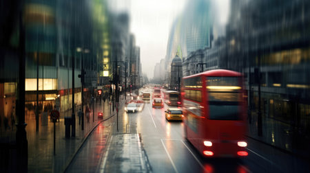 London streetscape on a rainy day. Generative AIの素材