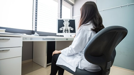 Female trauma doctor working in the hospital viewing X-rays. Generative AIの素材