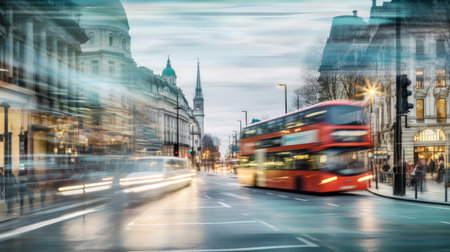 London cityscape on a rainy day. Generative AIの素材