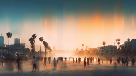 Sunset view of Venice Beach, California. Generative AIの素材