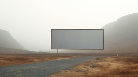 Empty blank billboard on a lonely, abandoned road. Generative AIの素材