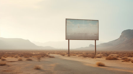 Empty blank billboard on a lonely, abandoned road, isolated in the wilderness. Generative AIの素材