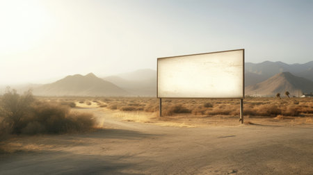Empty blank billboard on a lonely, abandoned road, isolated in the wilderness. Generative AIの素材