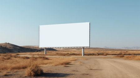 Empty blank billboard on a lonely, abandoned road, isolated in the wilderness. Generative AIの素材