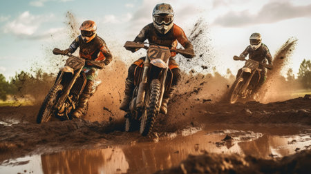 Riders in a motocross race. Generative AIの素材
