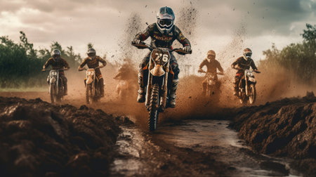 Riders in a motocross race. Generative AIの素材