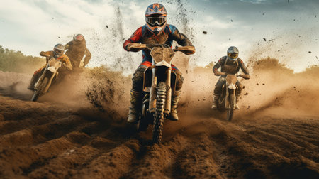 Riders in a motocross race. Generative AIの素材