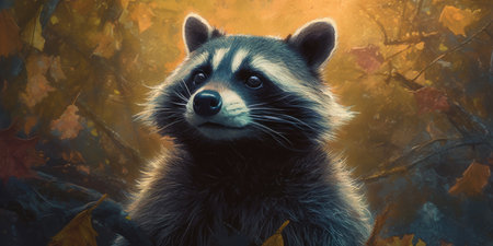 Wild raccoon in the forest. Procyon lotor. Generative AIの素材